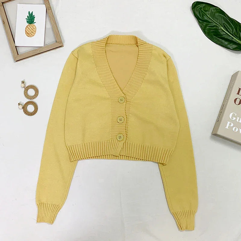Cardigan Sweaters V Neck - Piña Colada