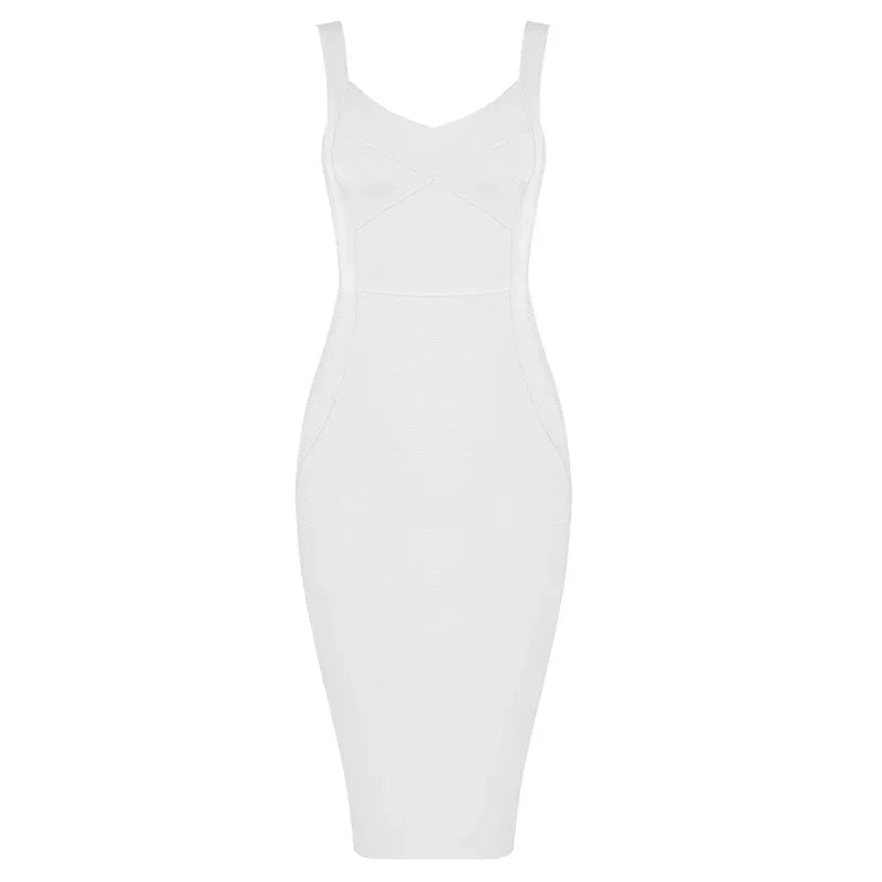Denim Bodycon Dress – Knee-Length V-Neck Club Style - Piña Colada