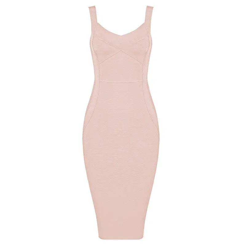 Denim Bodycon Dress – Knee-Length V-Neck Club Style - Piña Colada