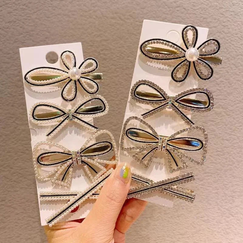 Handmade Pearl & Rhinestone Flower Hairpin Set - Piña Colada