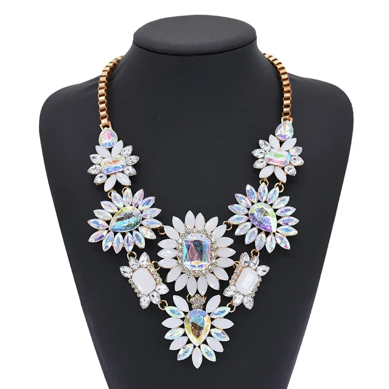 Crystal Rhinestone Tassel Large Collar - Piña Colada