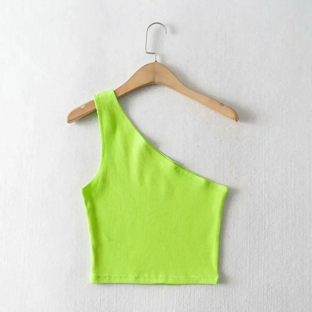 One Shoulder Cropped Tank - Piña Colada