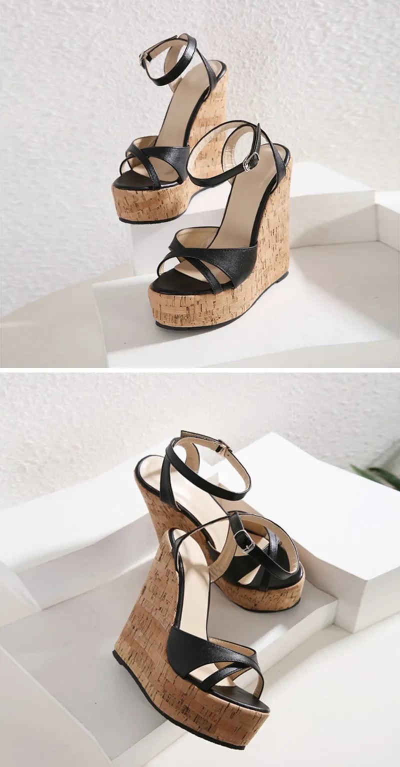 Gladiator Buckle Strap Wedge Sandals - Piña Colada