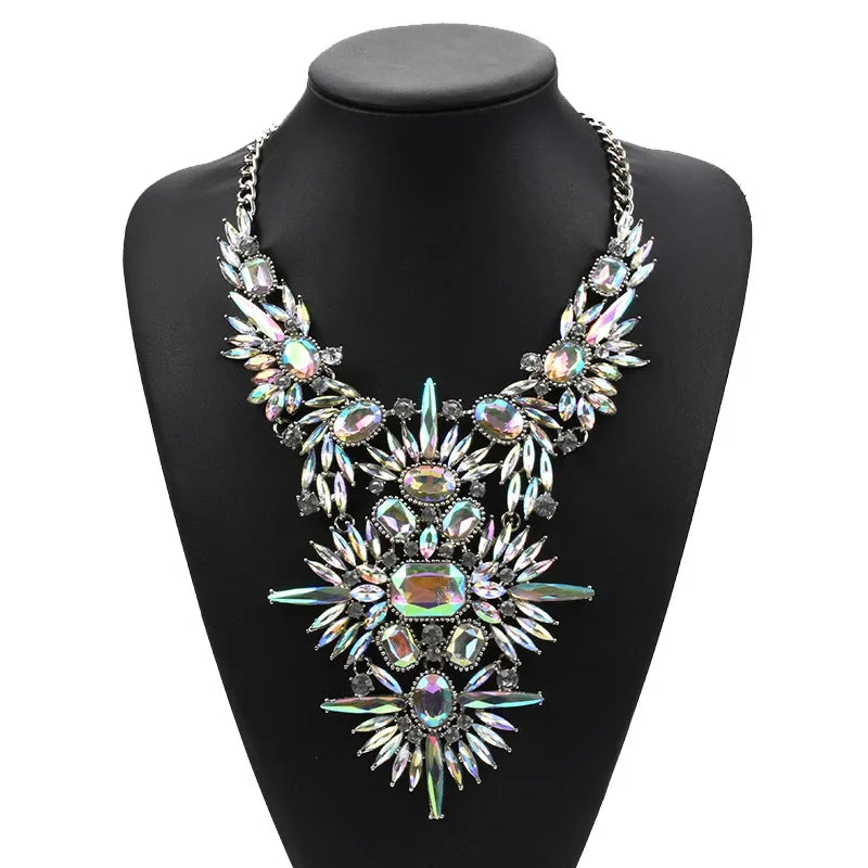 Crystal Rhinestone Tassel Large Collar - Piña Colada