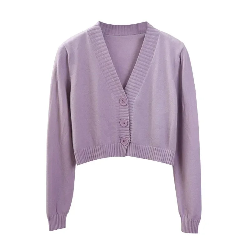 Cardigan Sweaters V Neck - Piña Colada