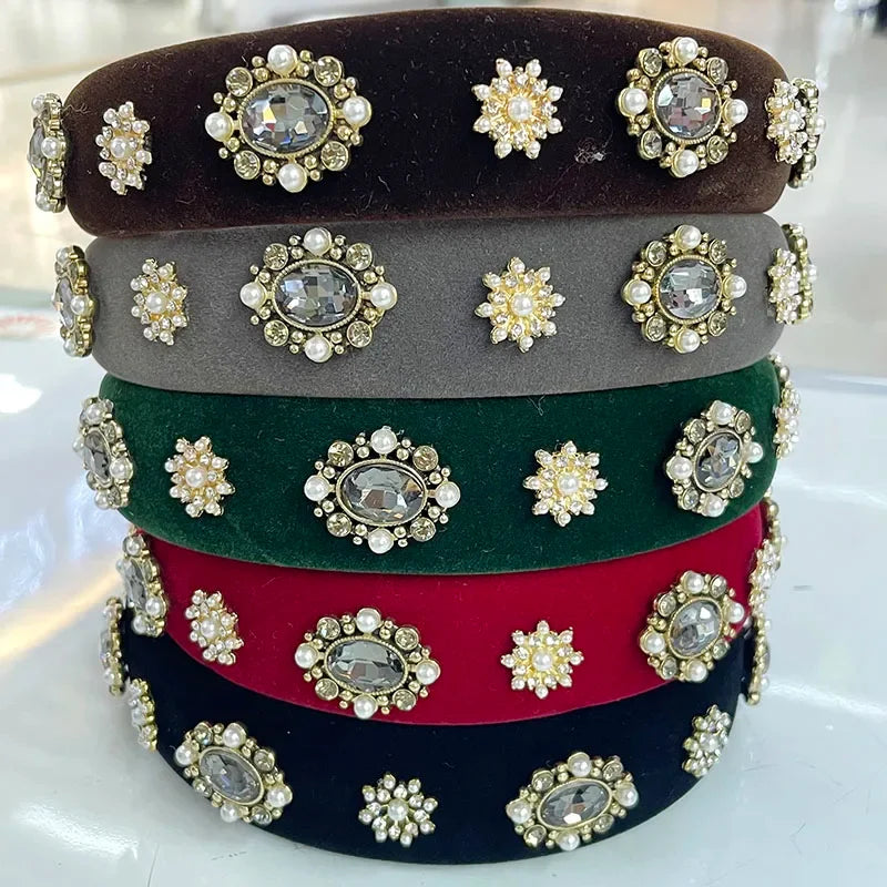 Velvet Rhinestone Flower Hairband - Piña Colada