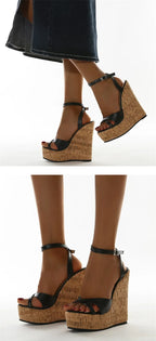 Gladiator Buckle Strap Wedge Sandals - Piña Colada