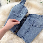 Denim Slash Neck Crop Top & Mid-Calf Skirt Set - Piña Colada