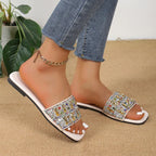 Crystal Boho Slide Sandals – White/Black - Piña Colada