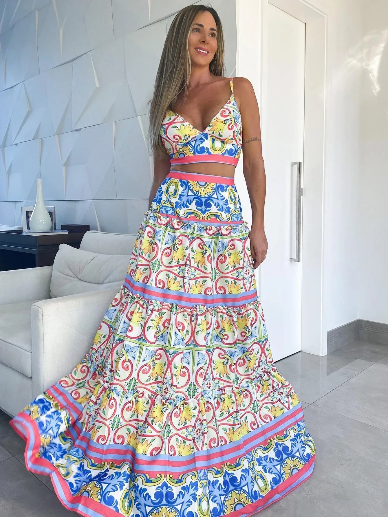 SupBora Floral Knit A-Line Summer Dress – Sleeveless Pullover - Piña Colada