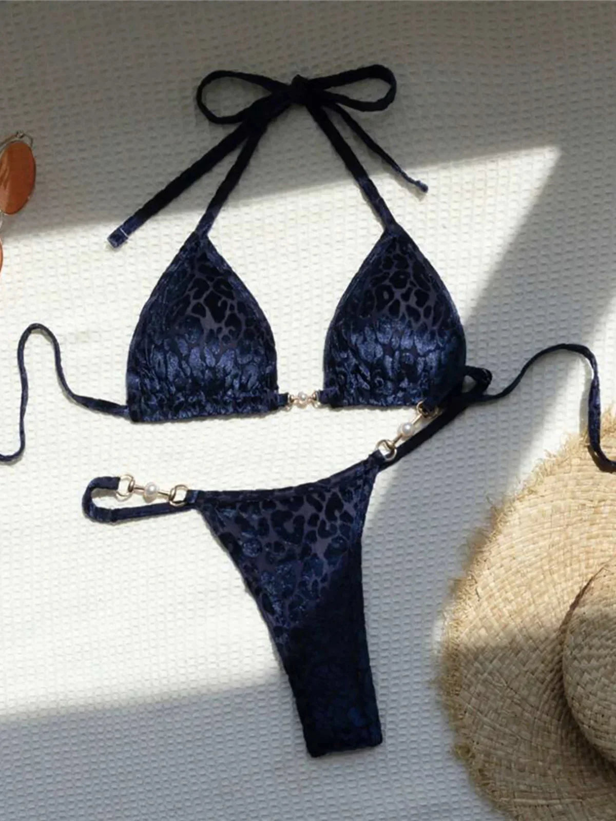 Leopard Pearl Mini Thong Bikini - Piña Colada