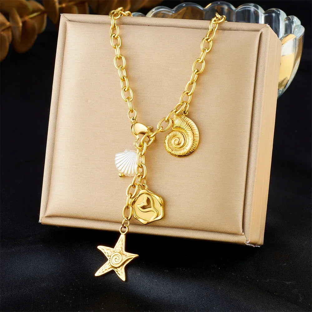 Stainless Steel Pearl Necklace - Piña Colada
