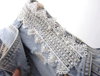 Beaded Lace Denim Vest - Piña Colada