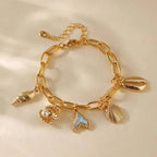 2025 Gold Starfish & Shell Chain Bracelet - Piña Colada
