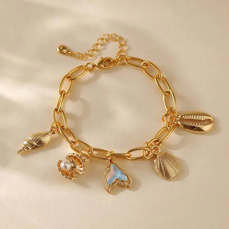 2025 Gold Starfish & Shell Chain Bracelet - Piña Colada