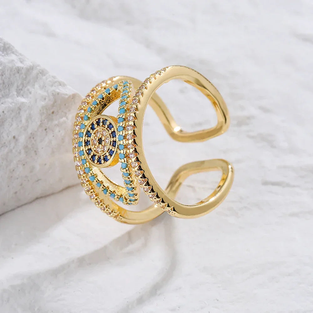 Hollowed out Evil Eye Ring - Piña Colada
