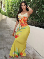 Floral Print Backless Dress - Piña Colada
