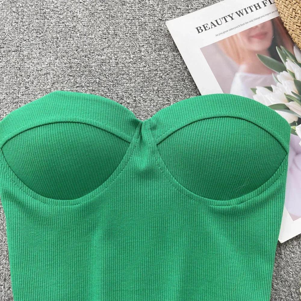 Strapless Summer Casual Crop Tops with Built In Bras - Piña Colada
