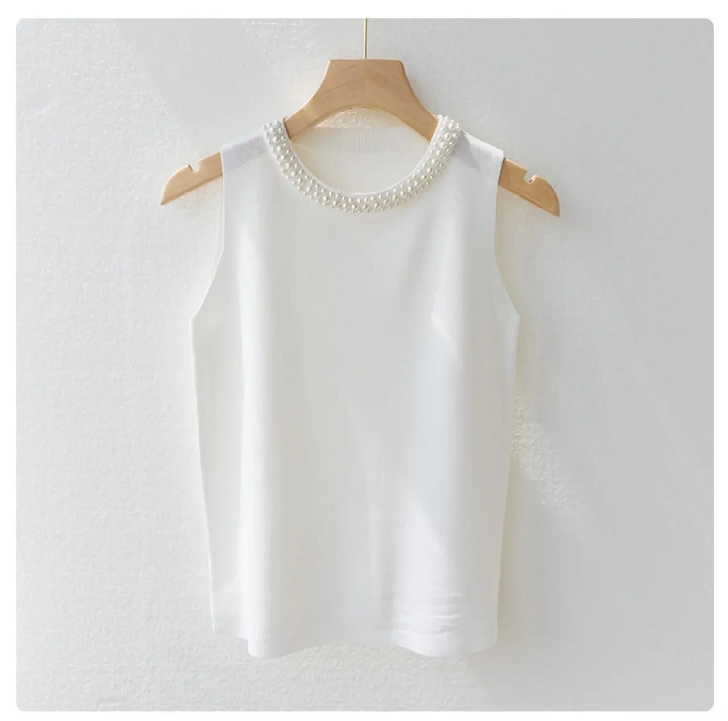 Beaded Knit Crop Tank Top – Casual Stretch Fit - Piña Colada