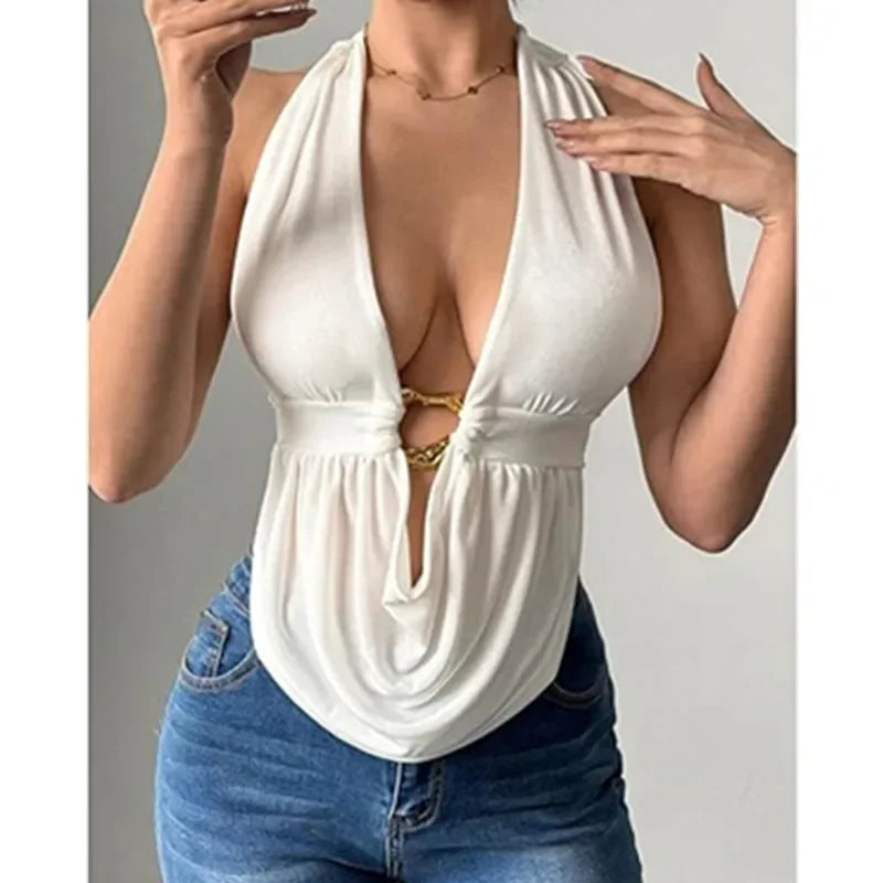 Backless Crop Top Halter - Piña Colada