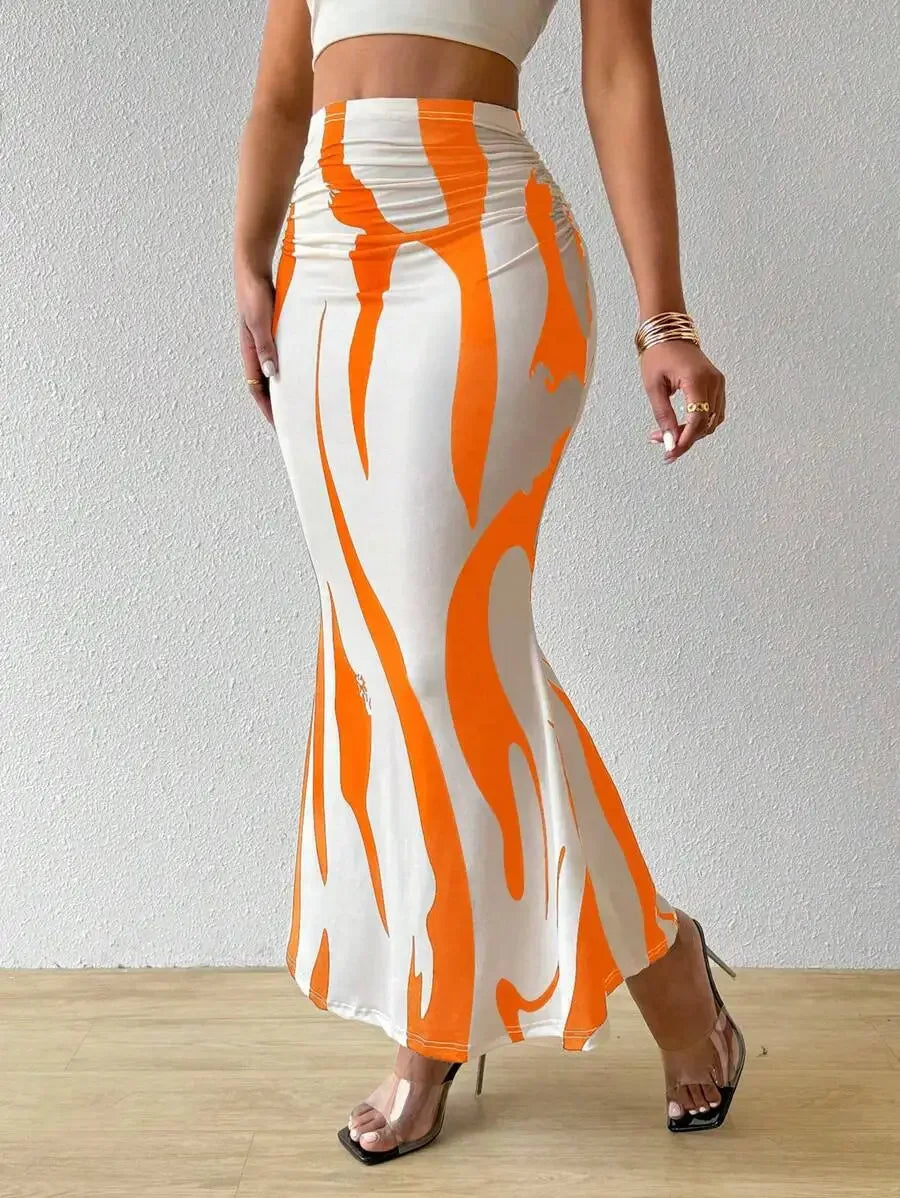 Long Skirt Casual High Waist Zebra Print - Piña Colada