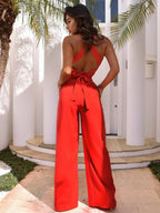 Crisscross Halter Jumpsuit - Piña Colada