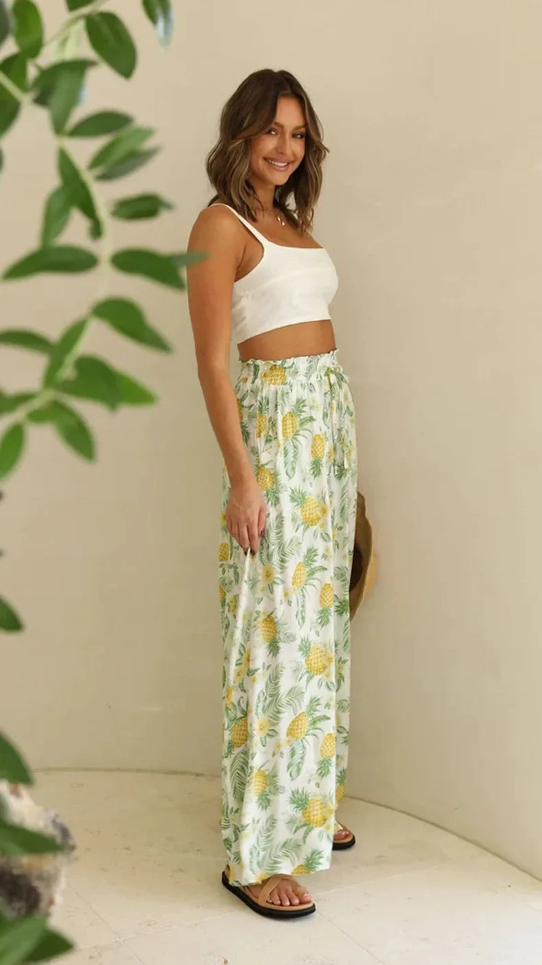 Loose Casual Wide Leg Pants - Piña Colada