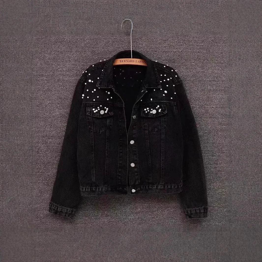 Pearl Beaded Denim Jacket - Piña Colada