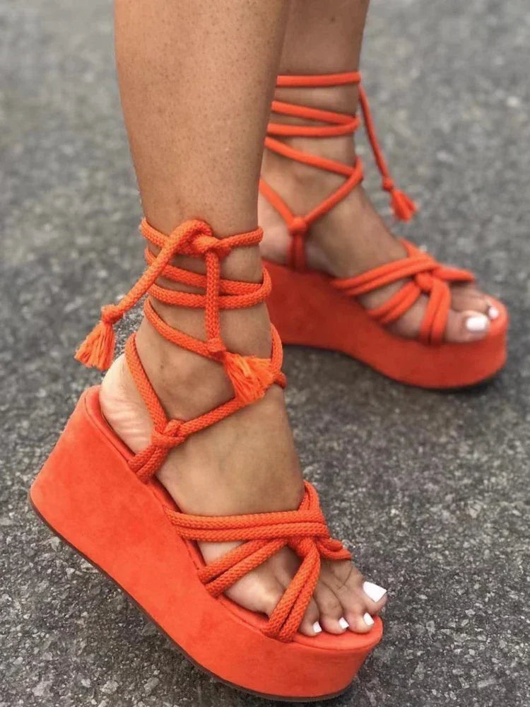 Platform Wedge Strappy Sandals - Piña Colada