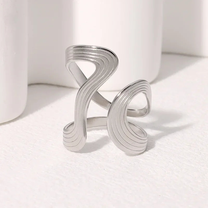 Stainless Steel Irregular Wave Ring - Piña Colada