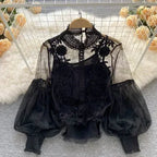 Lace Puff Long Sleeve Blouse Vintage