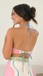 Floral Lace-Up Backless Camisole Dress – Knee-Length Elegance - Piña Colada
