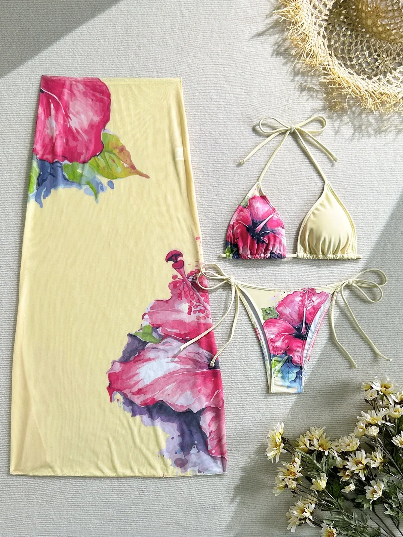3-Piece High Waist Bikini Set with Skirt – Sexy Beachwear - Piña Colada