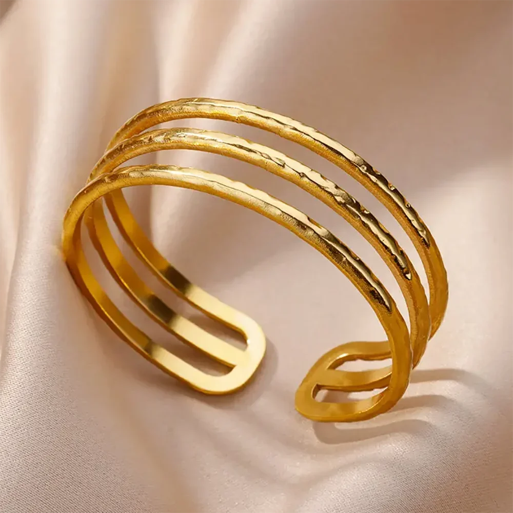 Stainless Steel Wide Bangles - Piña Colada