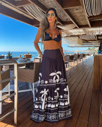 Draped Print V-Neck Maxi Dress – Beachwear Edition - Piña Colada