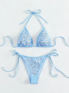 Diamond Rhinestones Halter Bikini - Piña Colada