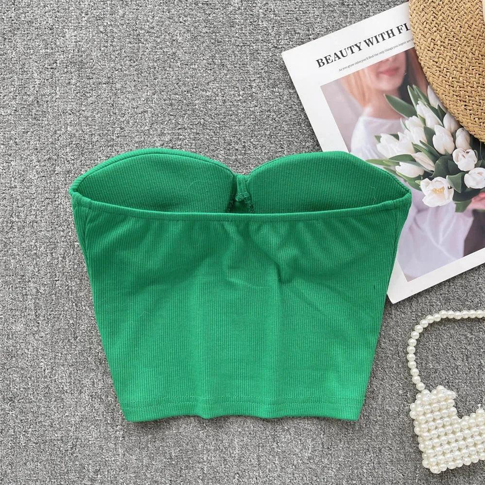 Strapless Summer Casual Crop Tops with Built In Bras - Piña Colada