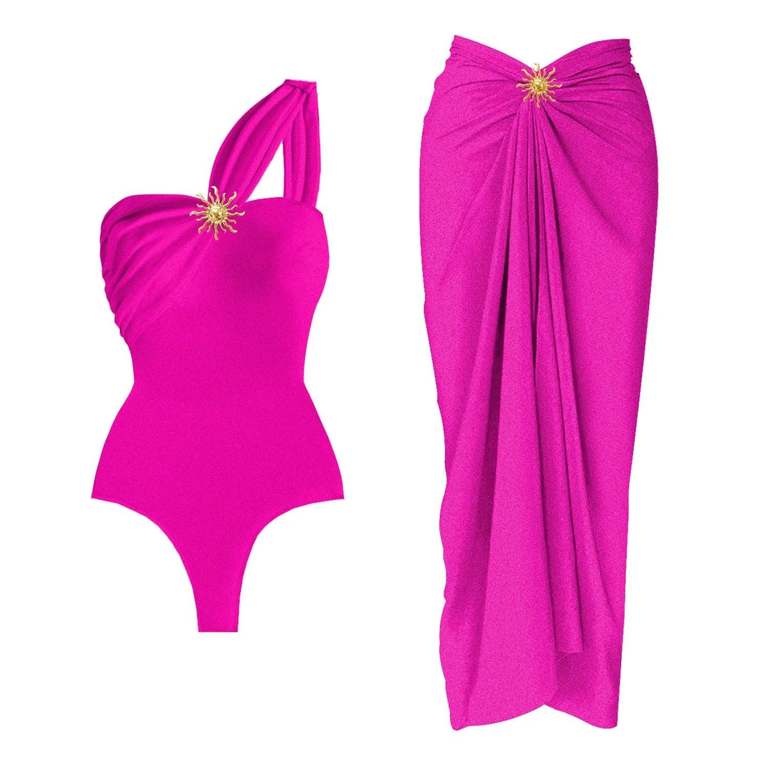 2Pcs One Shoulder Swimsuit - Piña Colada