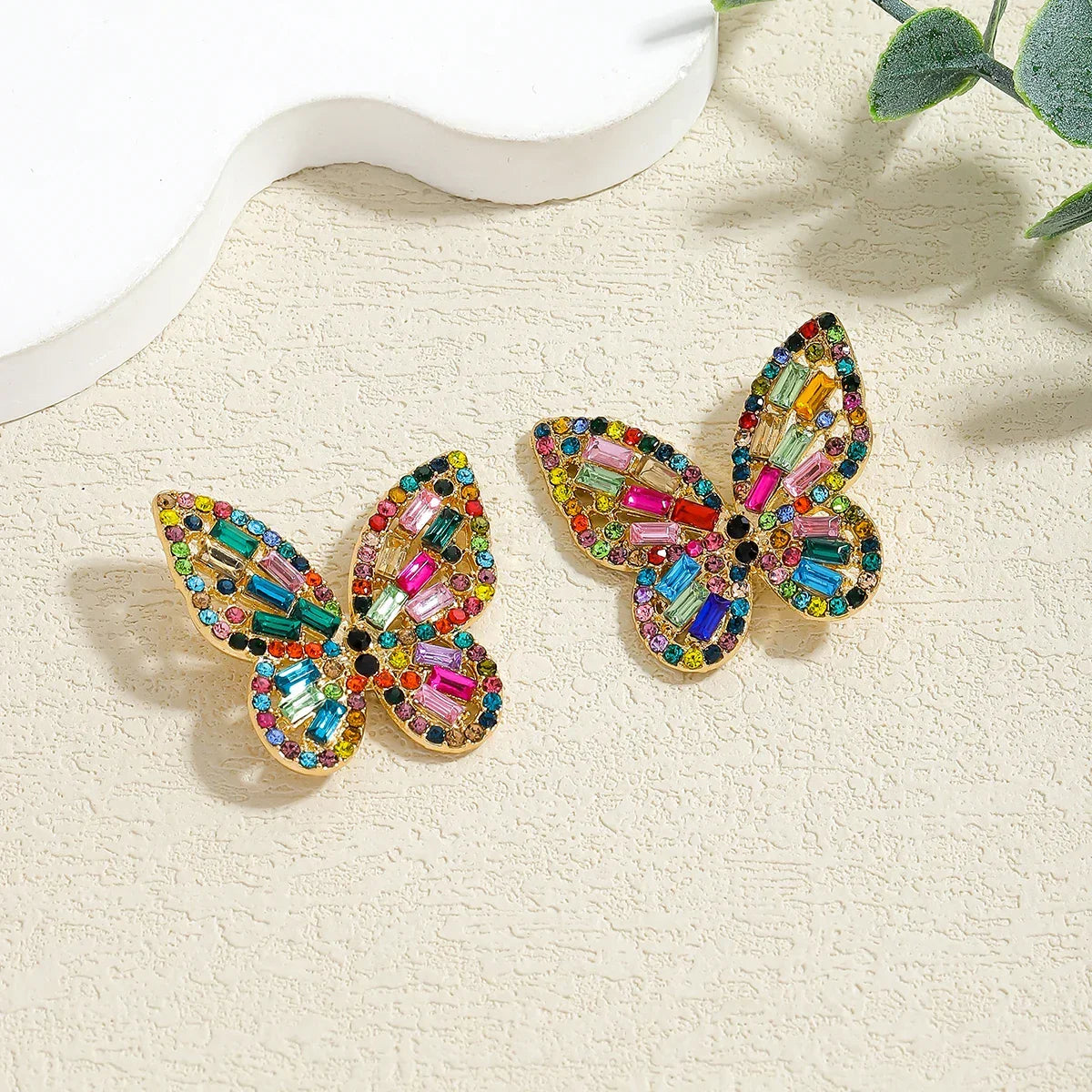 Colorful Crystal Butterfly Stud Earrings - Piña Colada