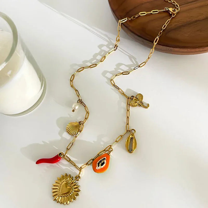 Steel Shell Pepper Necklace - Piña Colada