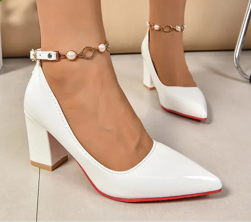 7cm Chunky Heels Pumps - Piña Colada