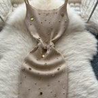 Sexy Knitting Split Long Dress Sleeveless - Piña Colada