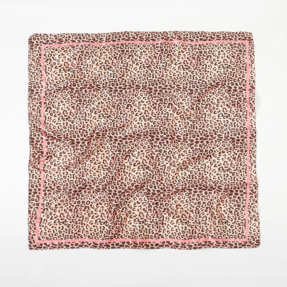 Leopard Print Square Scarf Satin Silk - Piña Colada
