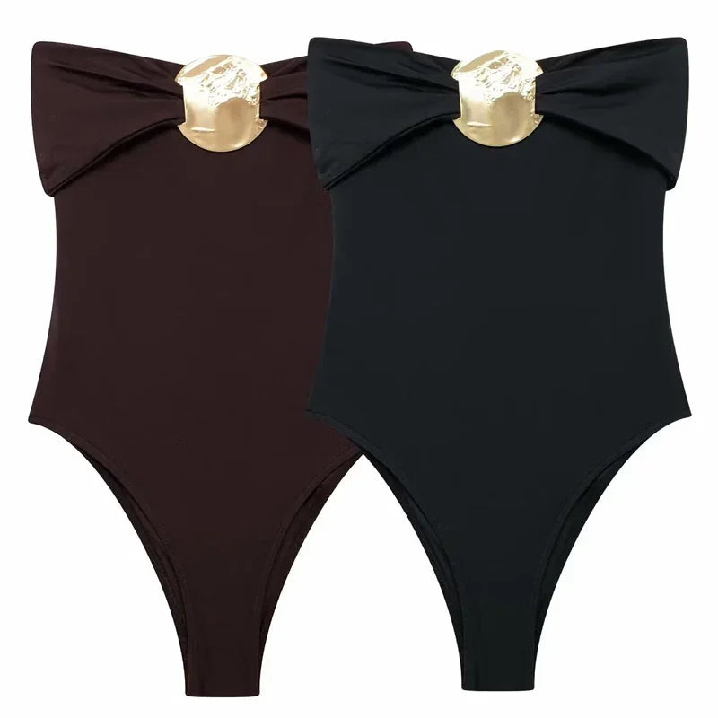 Corset Bodysuit Gold Bow - Piña Colada