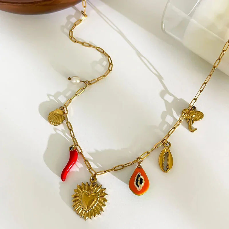 Steel Shell Pepper Necklace - Piña Colada