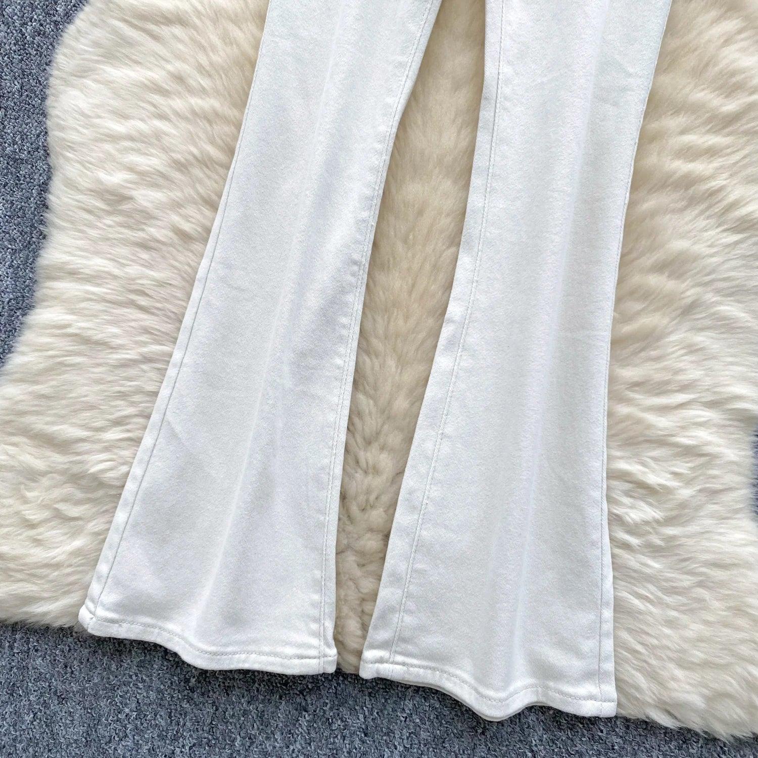 High-Waisted Flared Denim Pants with Faux Zippers – Streetwear Style - Piña Colada