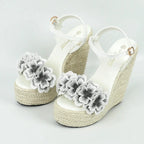 Wedge Sandals with Flower - Piña Colada