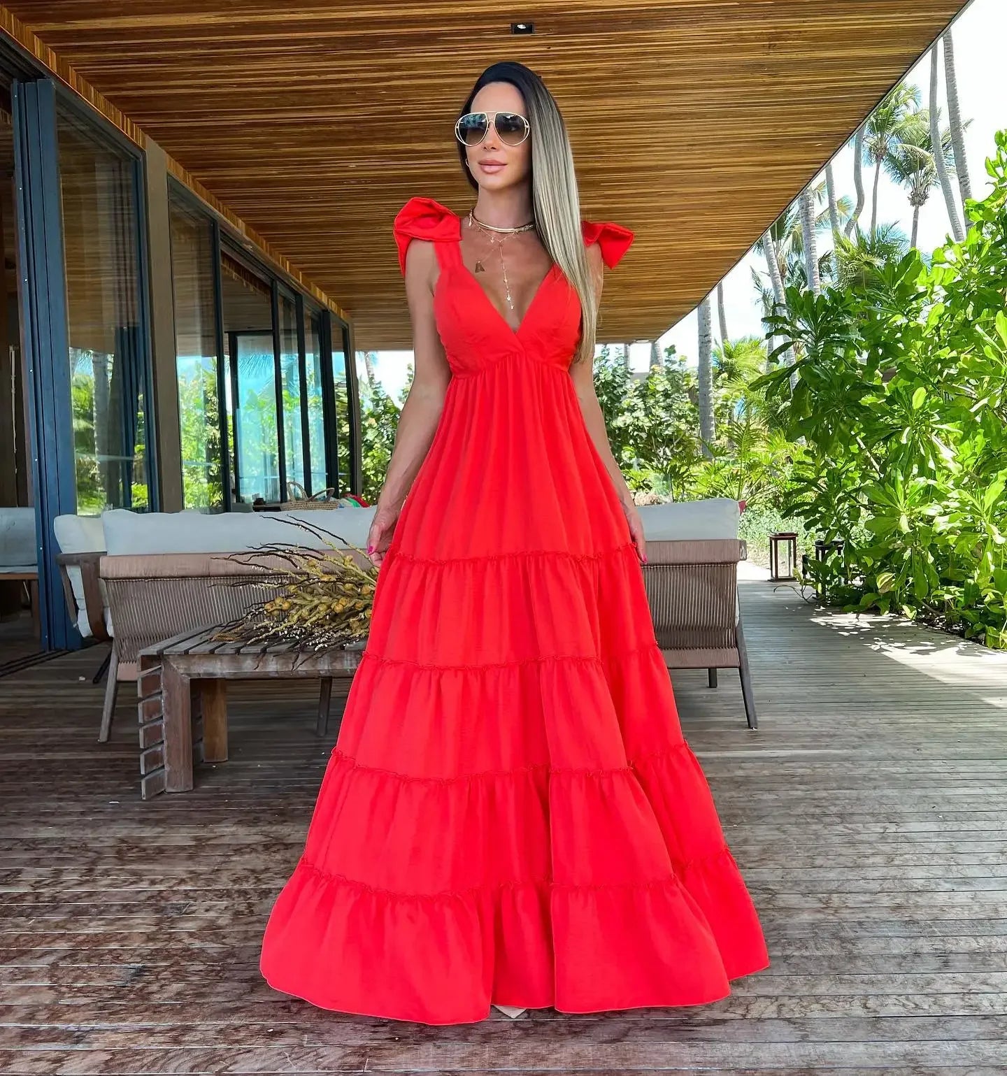Beach Dress – V-Neck Summer Dress - Piña Colada