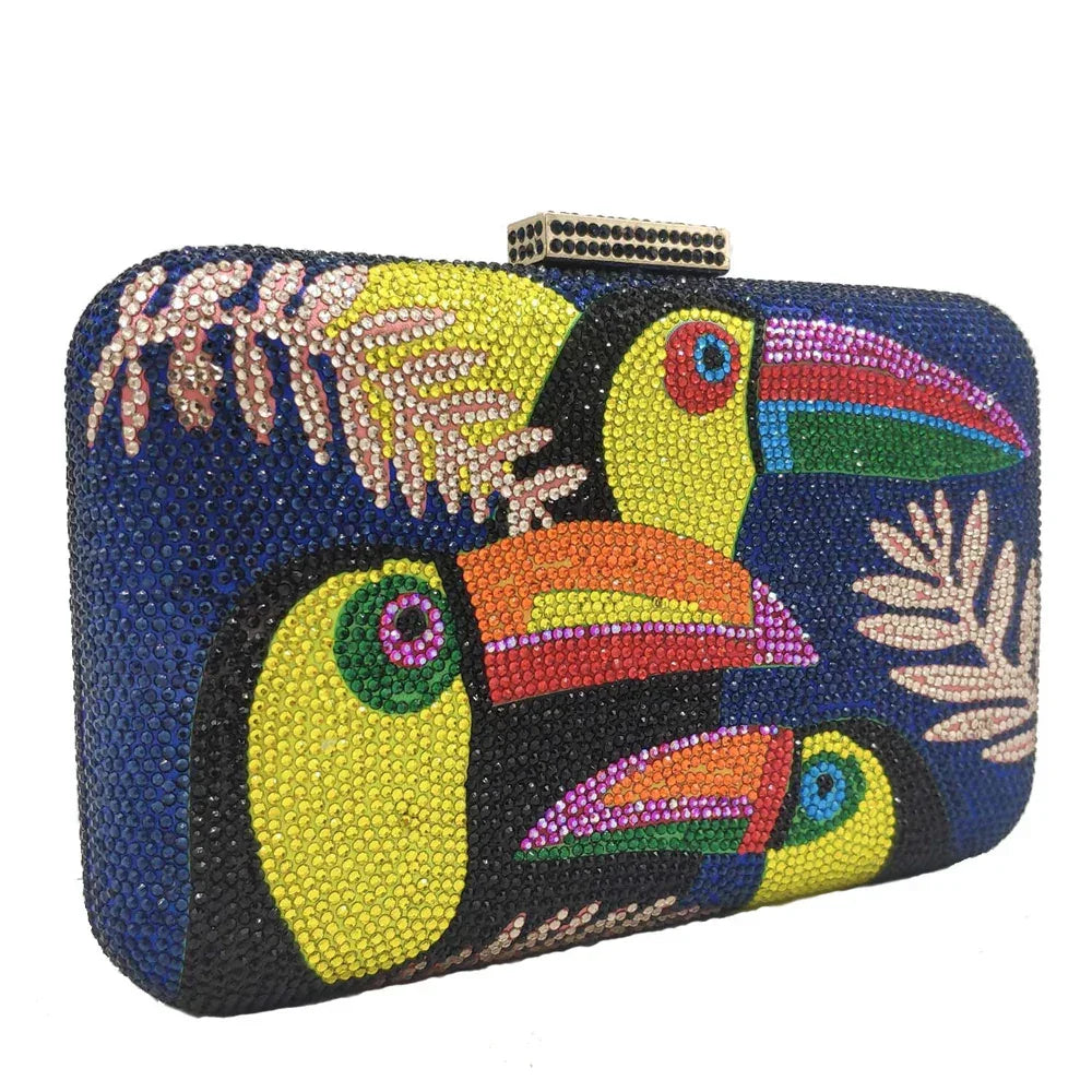 Novelty Toucan Bird Women Crystal Evening Bags Rhinestones - Piña Colada