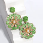 Rattan Plaited Flower Design Pearl Earrings - Piña Colada